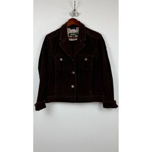 Eddie Bauer Brown Corduroy Trucker Jacket Womens Large Cotton Spandex Stretch